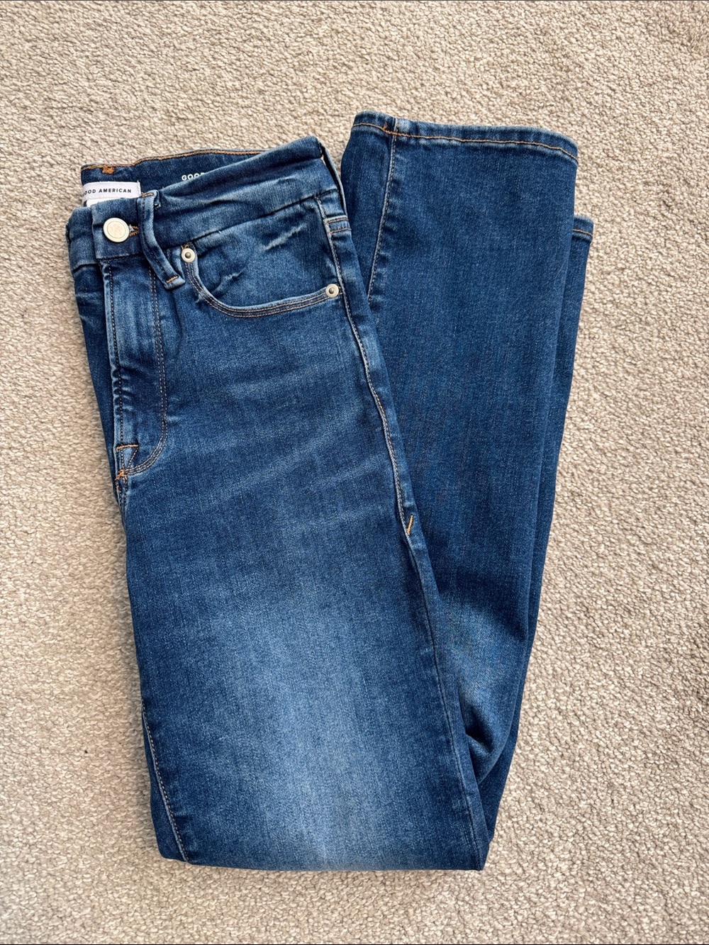 Good American Straight-Leg Dark Blue Jeans